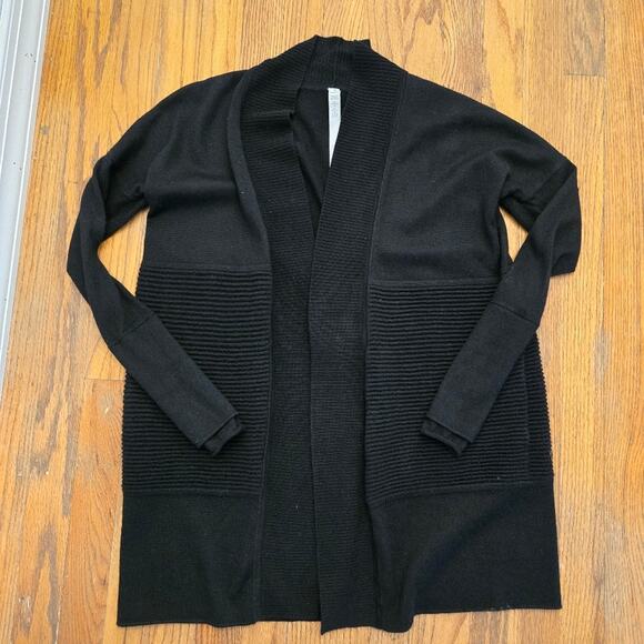 Lululemon Sit in Lotus Wrap Merino Wool open front cardigan Black Size 2 - Picture 11 of 16